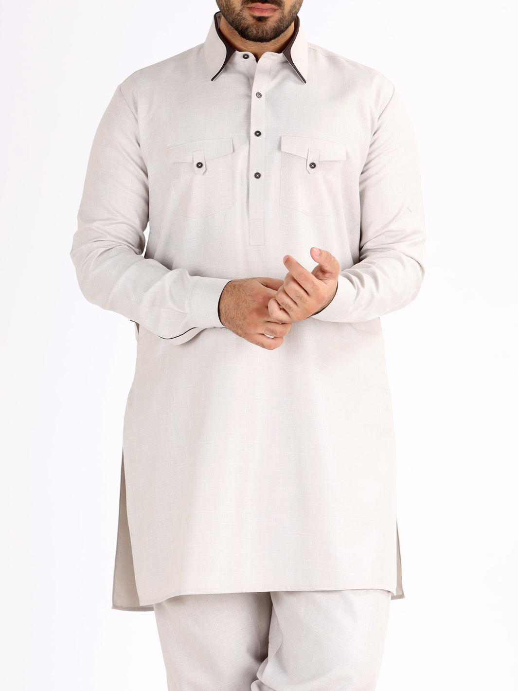 Light Grey Blended Kameez Shalwar - AL-KS-2475