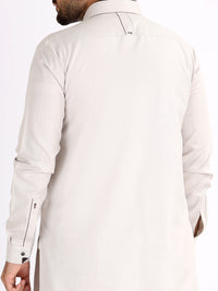 Light Grey Blended Kameez Shalwar - AL-KS-2475