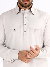 Light Grey Blended Kameez Shalwar - AL-KS-2475