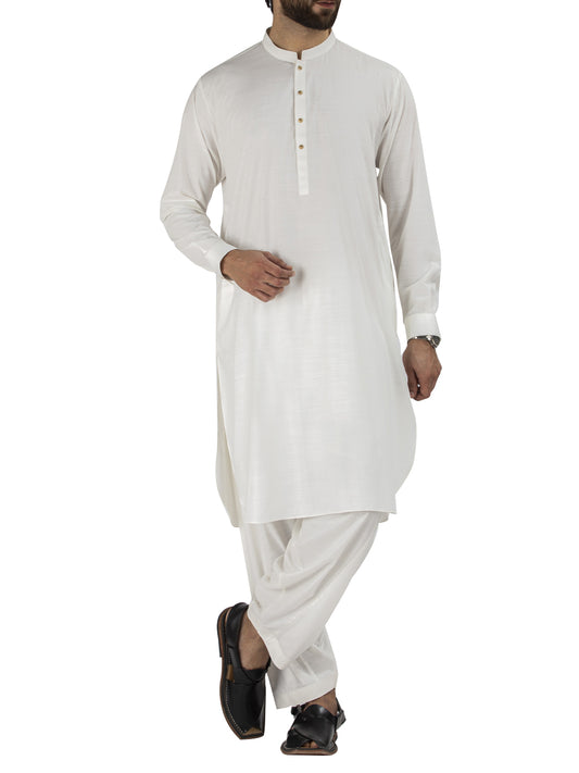 Off White Blended Kameez Shalwar - AL-KS-2477
