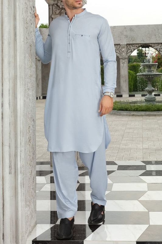 Light Blue Blended Kameez Shalwar - AL-KS-2479-R1