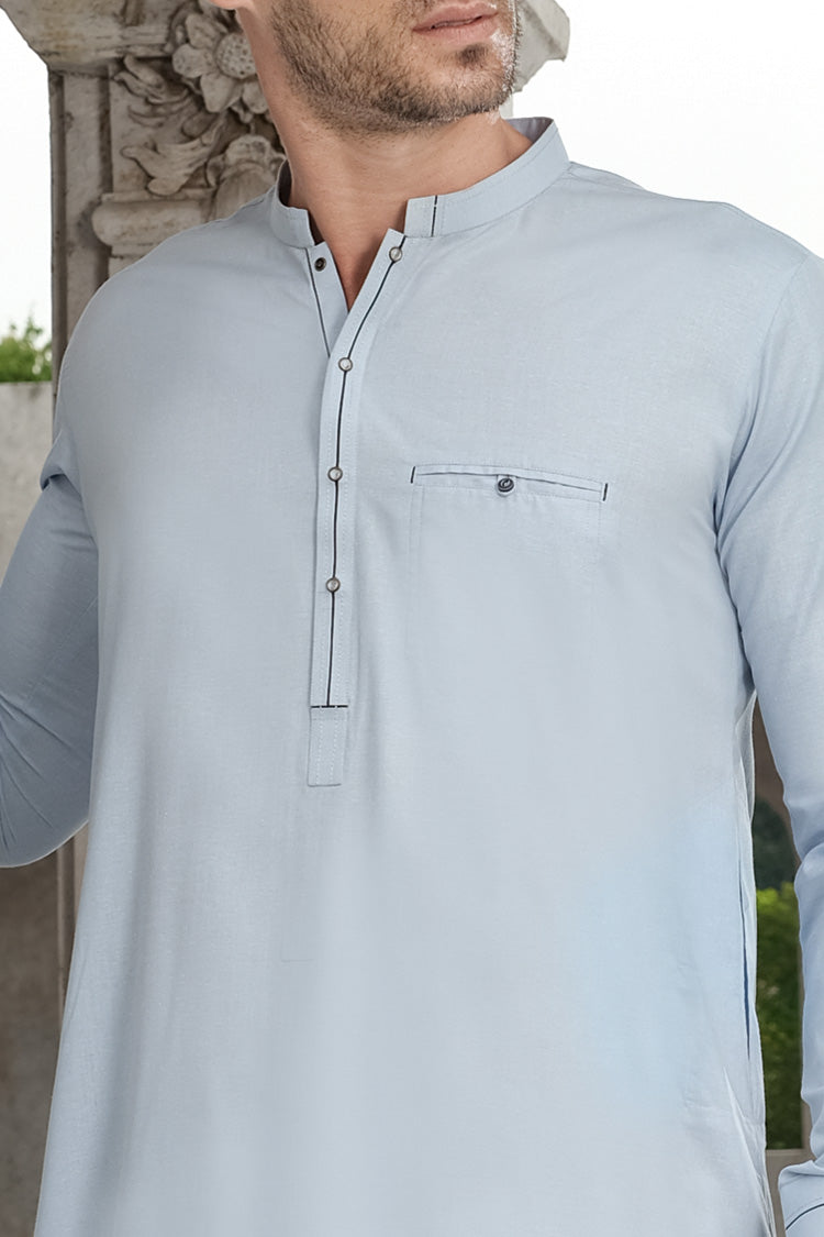 Light Blue Blended Kameez Shalwar - AL-KS-2479