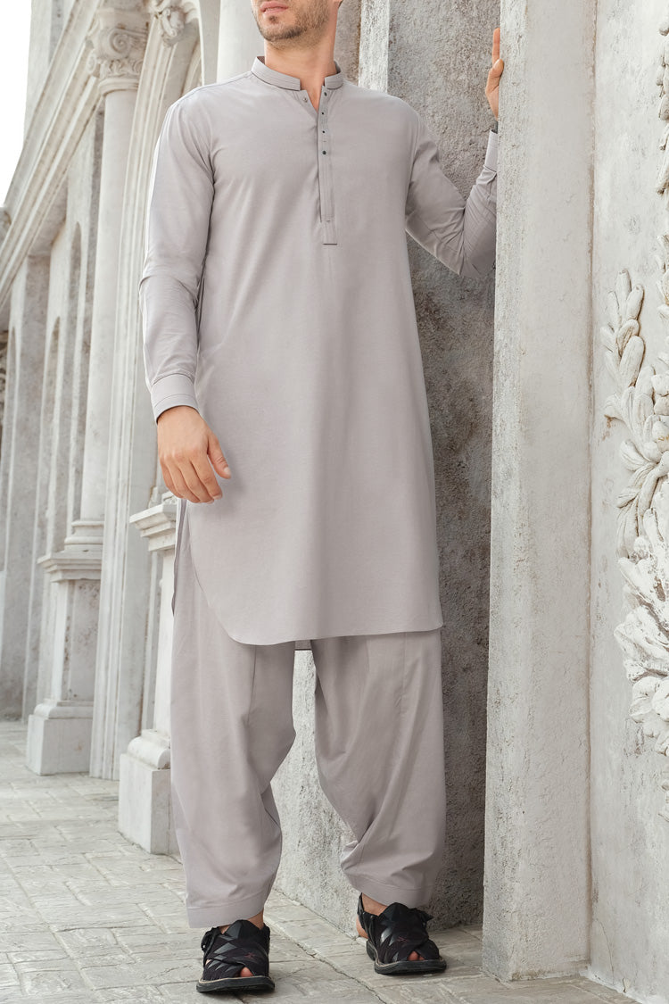 Light Grey Blended Kameez Shalwar - AL-KS-2480
