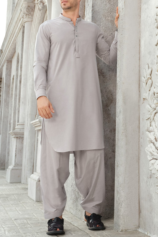 Light Grey Blended Kameez Shalwar - AL-KS-2480
