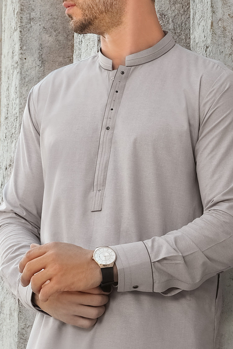 Light Grey Blended Kameez Shalwar - AL-KS-2480