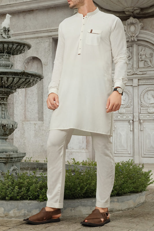 White Blended Kurta Pajama - AL-KS-2484