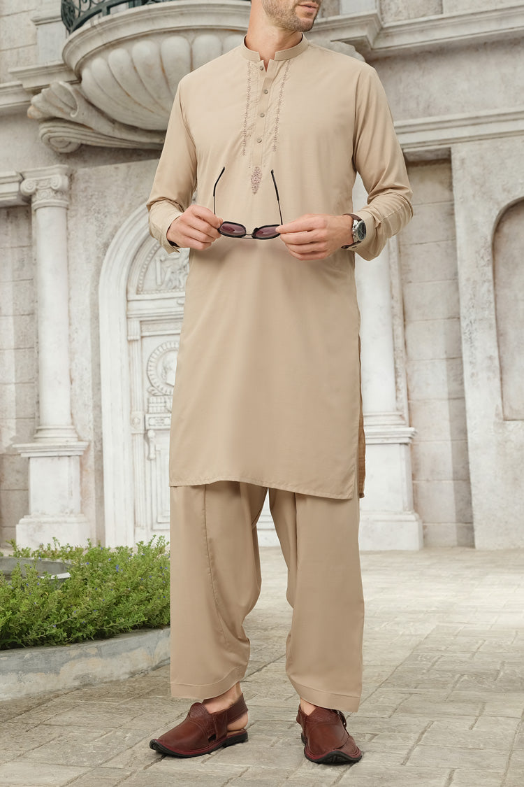 Fawn Blended Kameez Shalwar - AL-KS-2487
