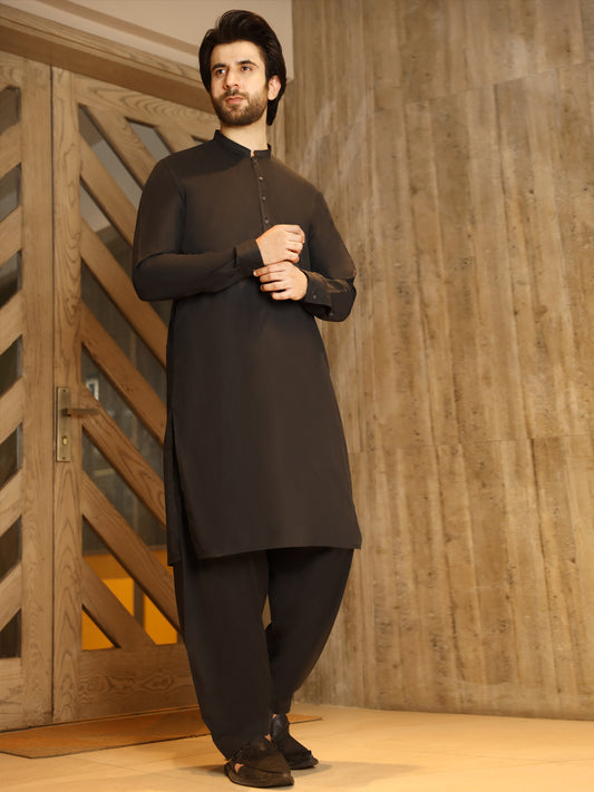 Black Cotton Kameez Shalwar - AL-KS-2496