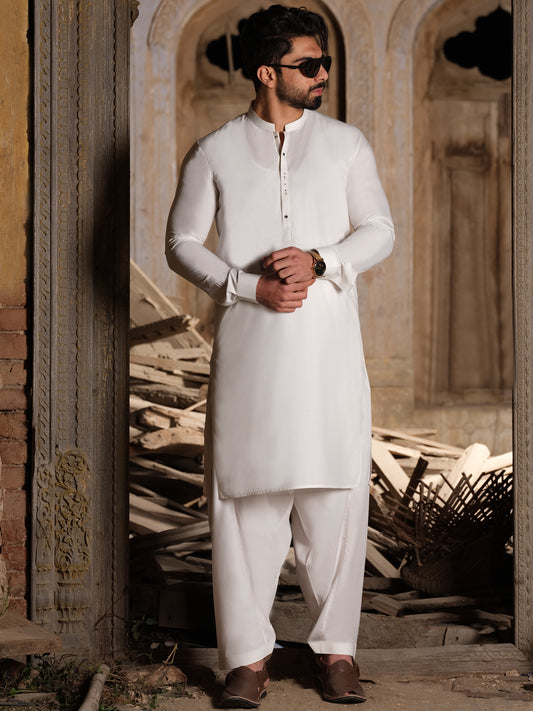 White Blended Kameez Shalwar - AL-KS-2508