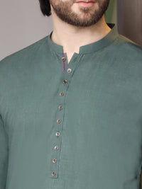 Green Blended Kurta Pajama - AL-KS-2516