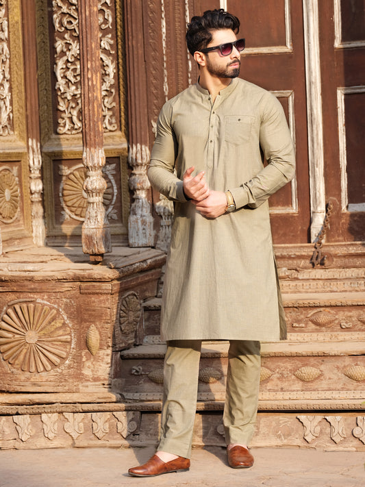 Sand Cotton Kurta Pajama - AL-KS-2518