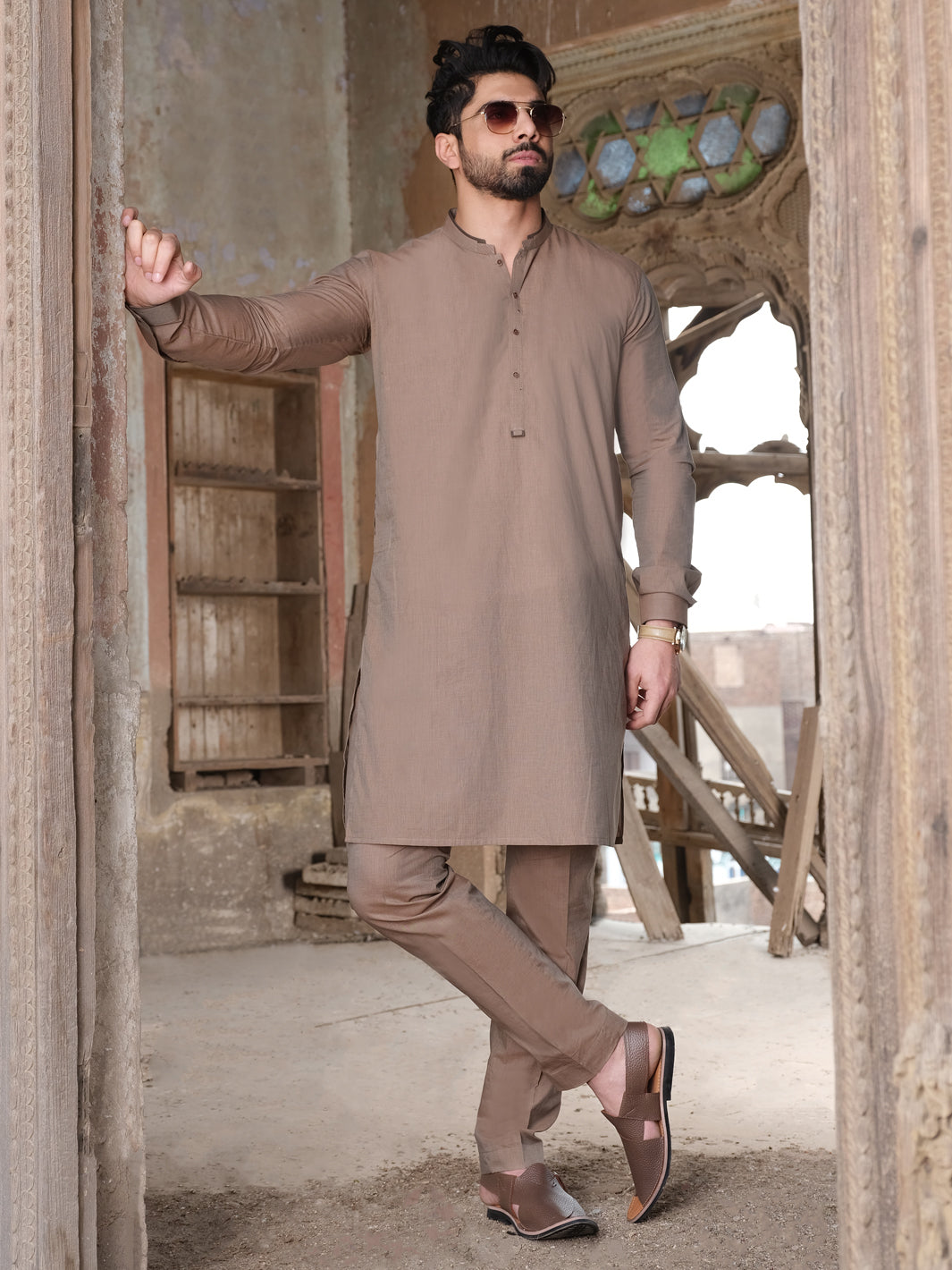 Brown Blended Kurta Pajama - AL-KS-2521
