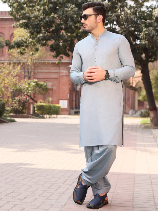 Light Blue Cotton Kameez Shalwar - AL-KS-2530