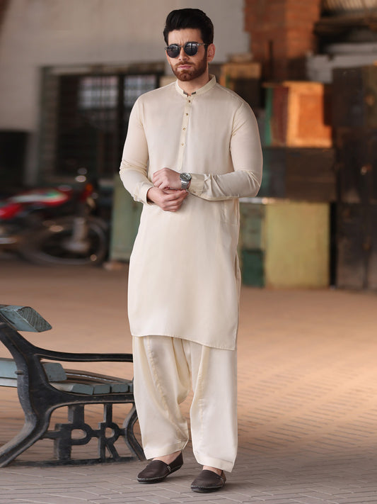Cream Cotton Kameez Shalwar - AL-KS-2532