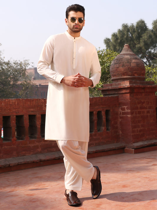 Cream Blended Kameez Shalwar - AL-KS-2538