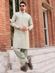 Light Green Cotton Kameez Shalwar - AL-KS-2551