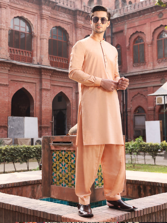 Peach Cotton Kameez Shalwar - AL-KS-2568