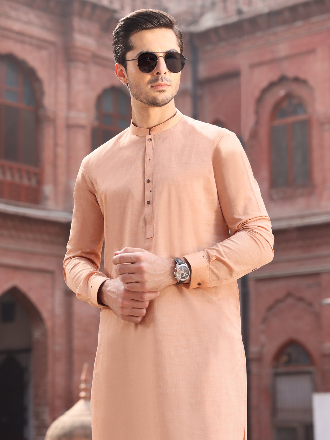 Peach Cotton Kameez Shalwar - AL-KS-2568
