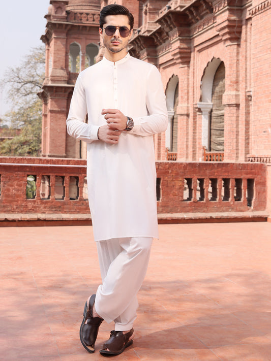 White Blended Kameez Shalwar - AL-KS-2585