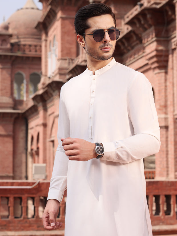 White Blended Kameez Shalwar - AL-KS-2585
