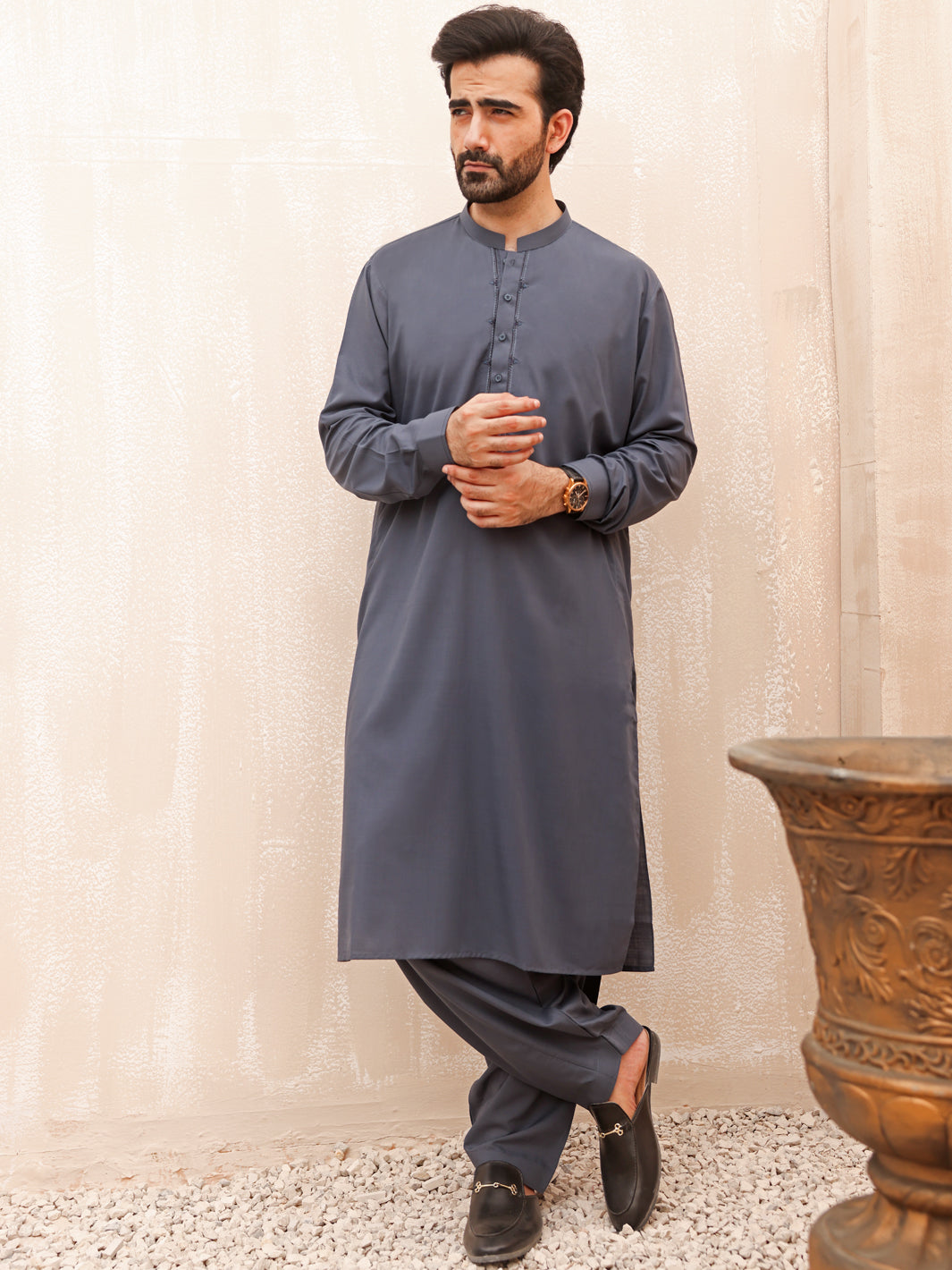 Grey Blended Kameez Shalwar - AL-KS-2591A
