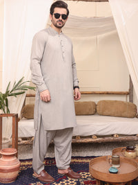 Light Grey Blended Kameez Shalwar - AL-KS-2603