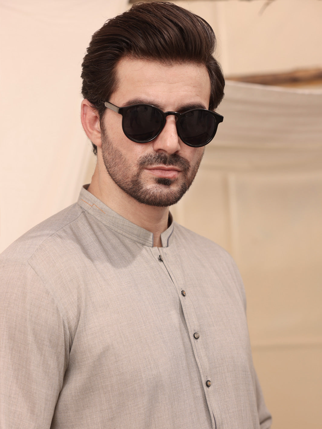 Light Grey Blended Kameez Shalwar - AL-KS-2603