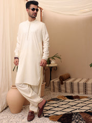 Off White Blended Kameez Shalwar - AL-KS-2611