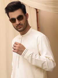 Off White Blended Kameez Shalwar - AL-KS-2611
