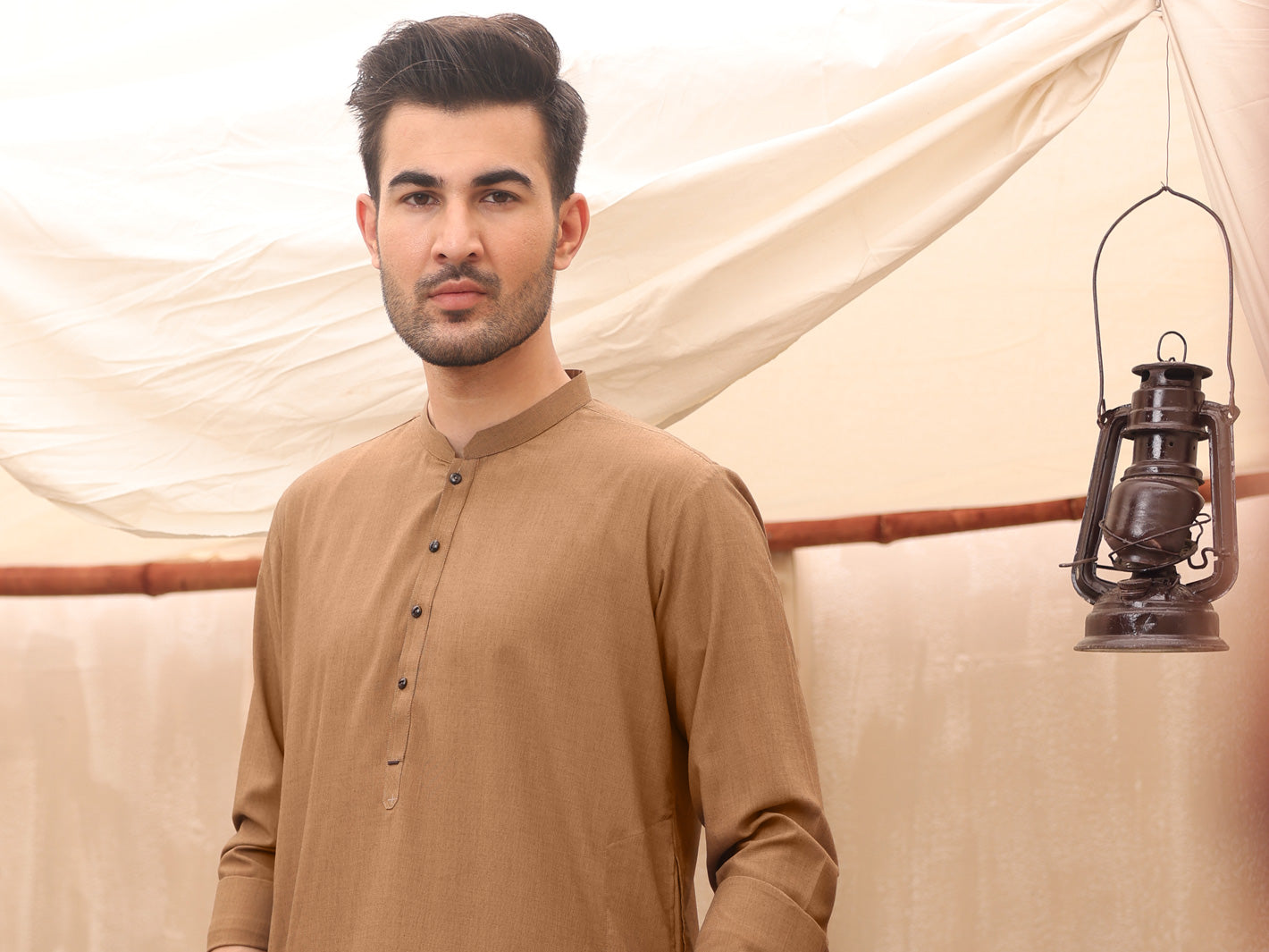 Light Brown Blended Kameez Shalwar - AL-KS-2615