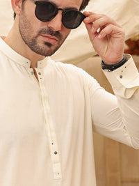 Off White Blended Kameez Shalwar - AL-KS-2626