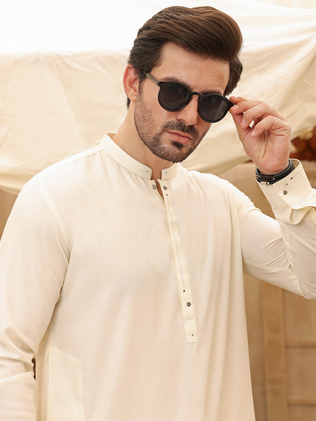 Off White Blended Kameez Shalwar - AL-KS-2626