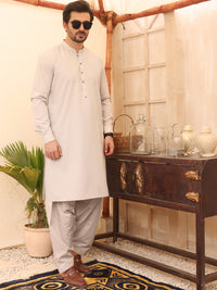 Light Grey Blended Kameez Shalwar - AL-KS-2635
