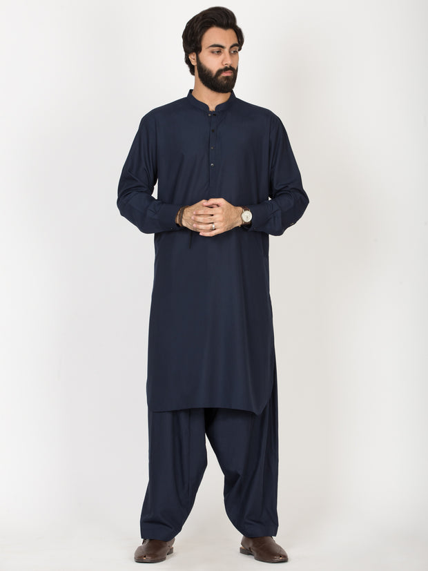 Navy Blue Blended Kameez Shalwar - AL-KS-2646