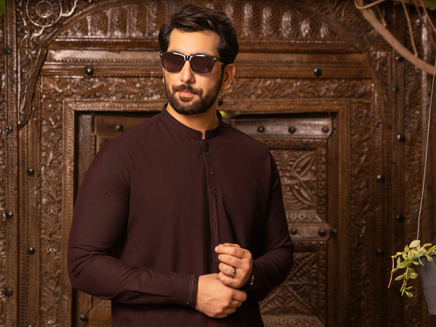 Burgundy Blended Kameez Shalwar - AL-KS-2697