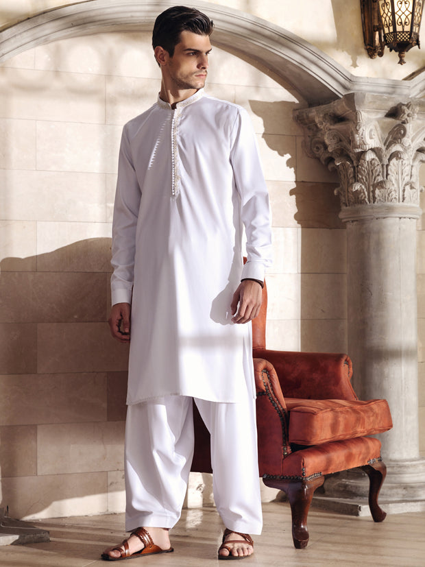 White Blended Kameez Shalwar -AL-KS-2699