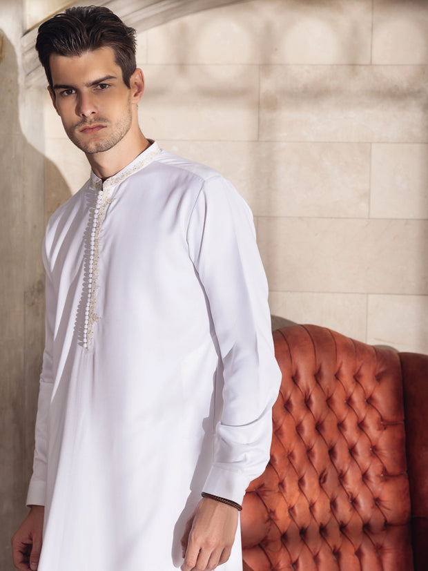 White Blended Kameez Shalwar -AL-KS-2699