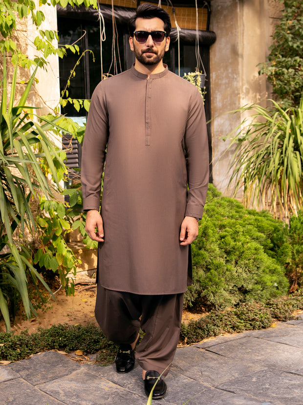 Brown Blended Kameez Shalwar - AL-KS-2700