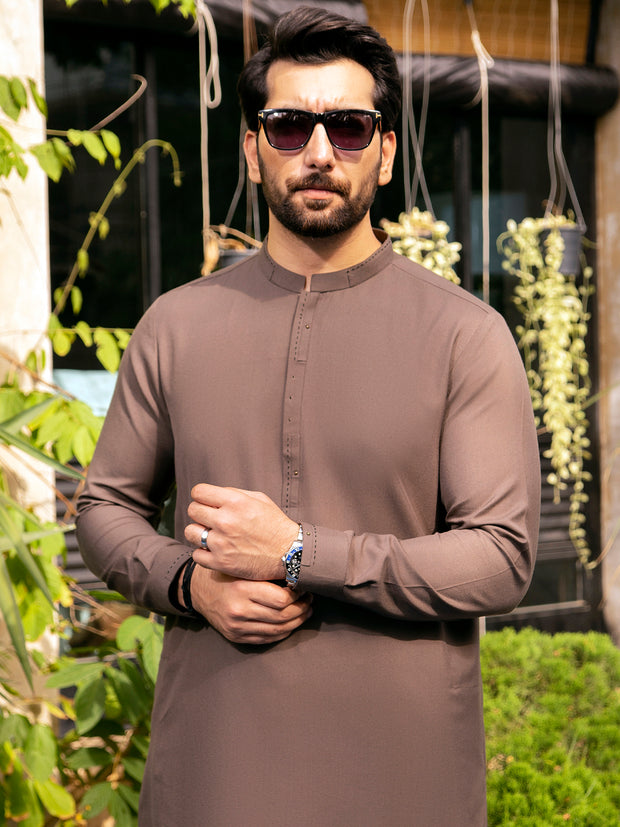 Brown Blended Kameez Shalwar - AL-KS-2700