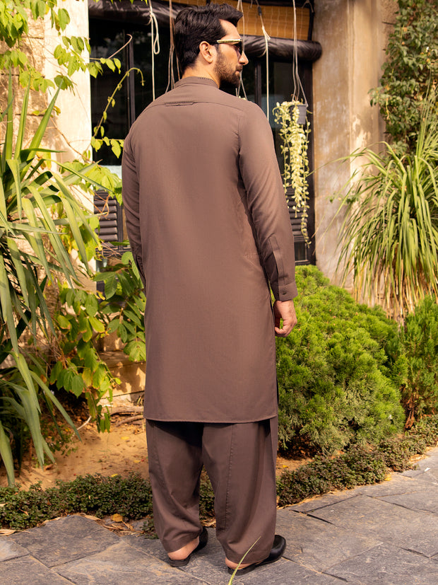 Brown Blended Kameez Shalwar - AL-KS-2700