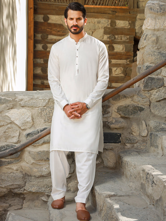 OFF WHITE KAMEEZ SHALWAR - AL-KS-2745