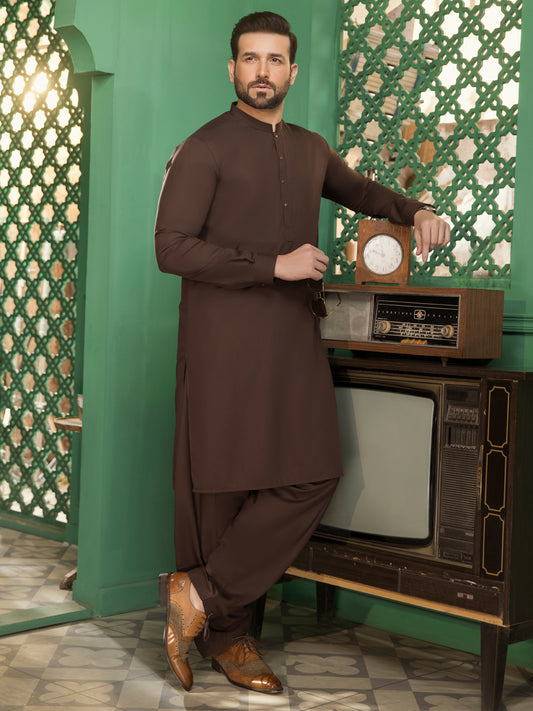 Brown Blended Kameez Shalwar -AL-KS-2755B