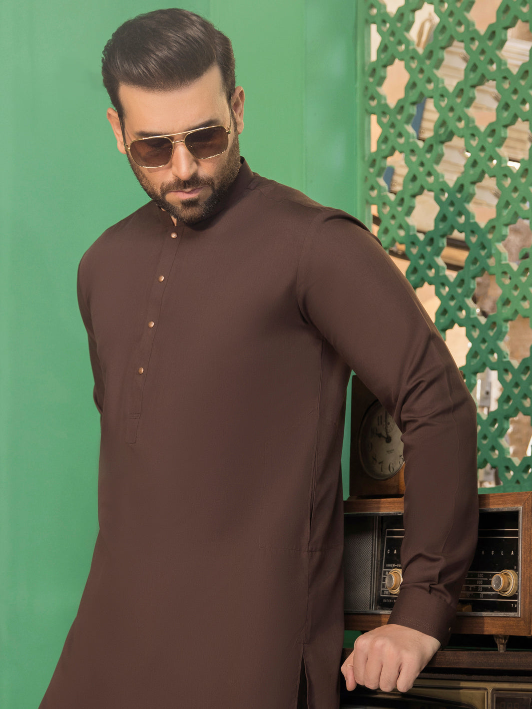 Brown Blended Kameez Shalwar -AL-KS-2755B
