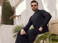Navy Blue Blended Kameez Shalwar -AL-KS-2755C