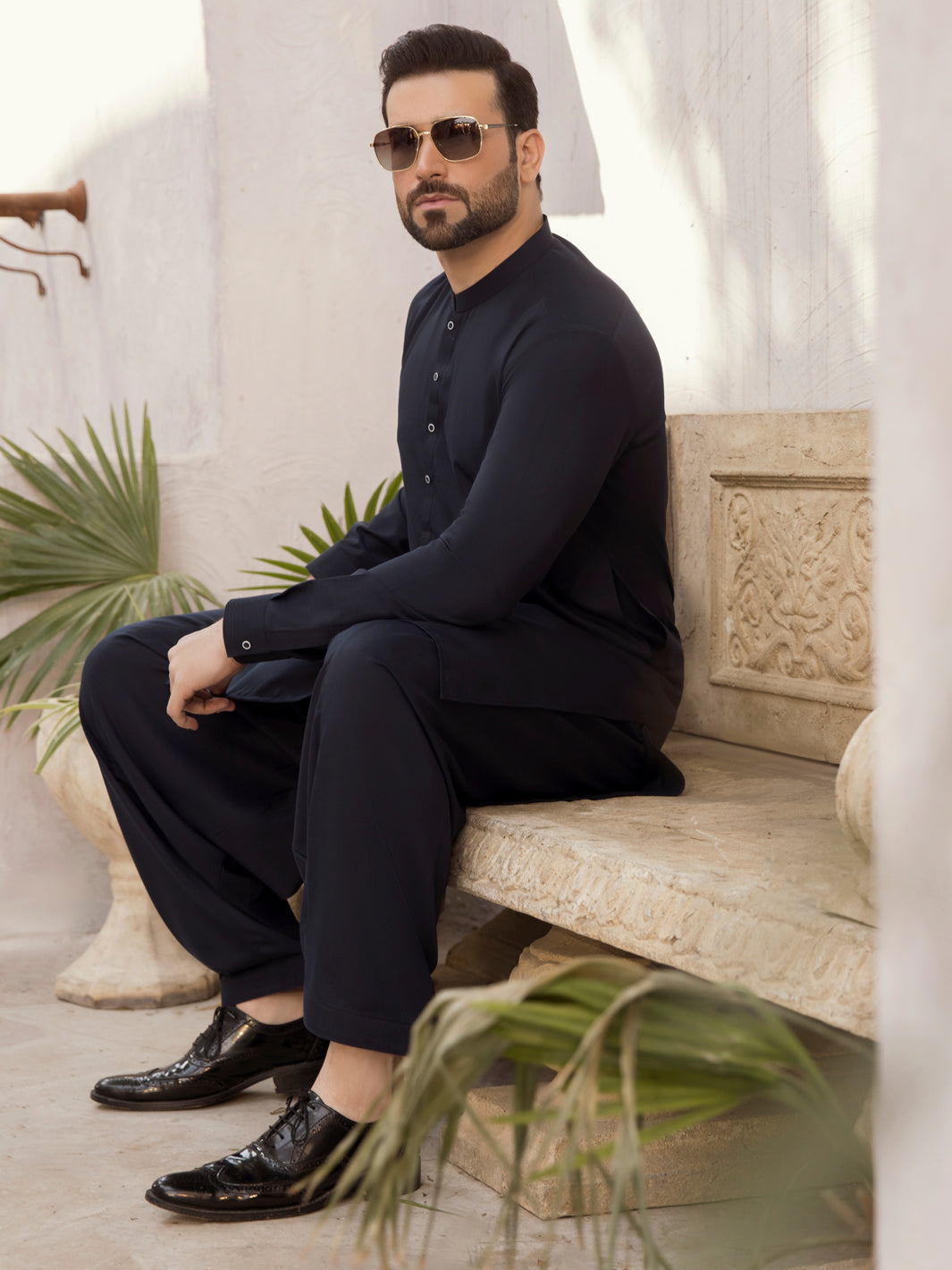 Navy Blue Blended Kameez Shalwar -AL-KS-2755C