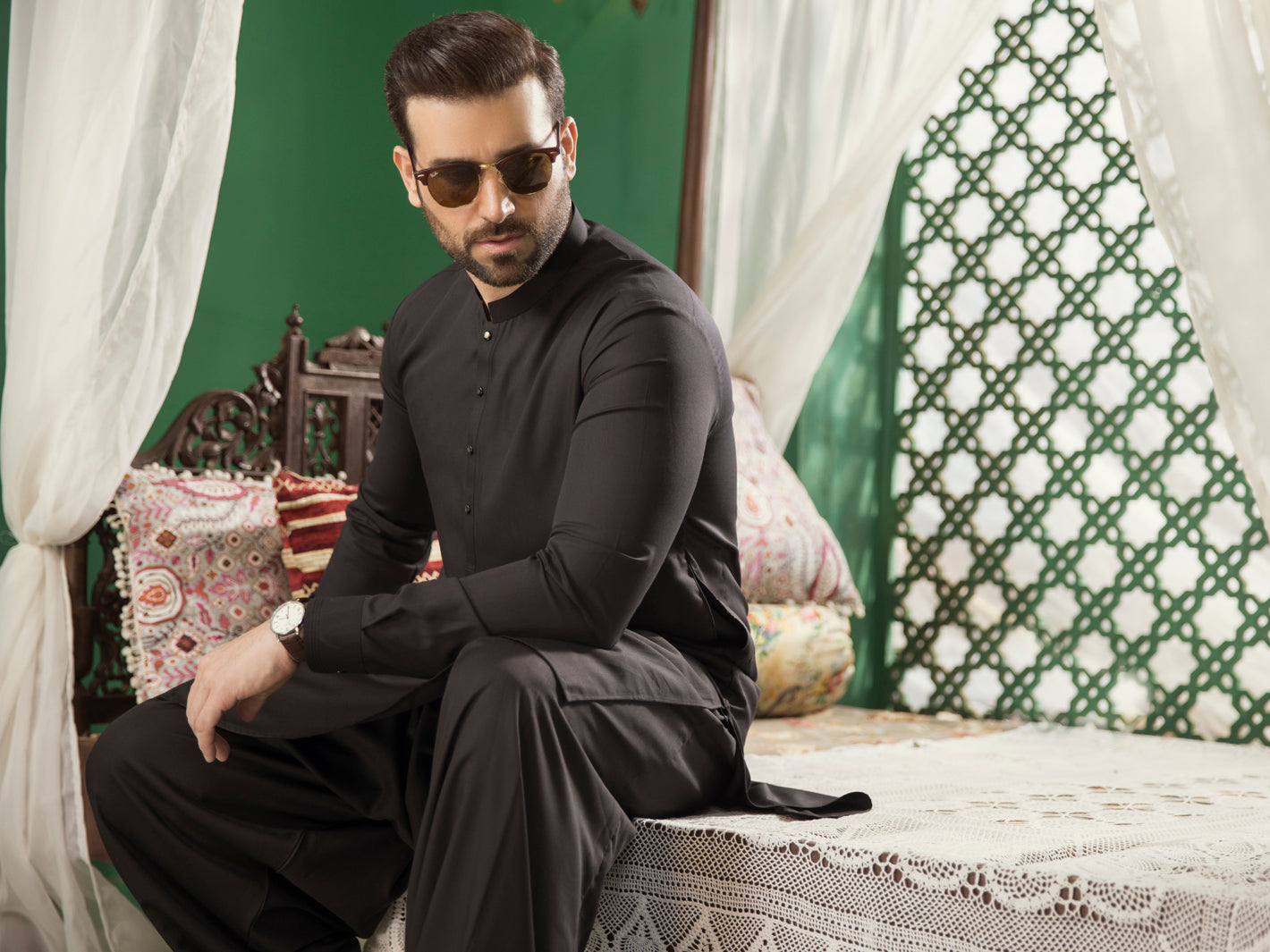 Black Blended Kameez Shalwar -AL-KS-2755D