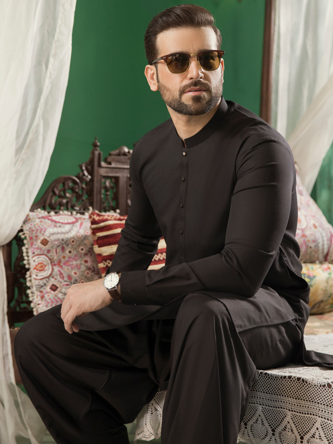 Black Blended Kameez Shalwar -AL-KS-2755D
