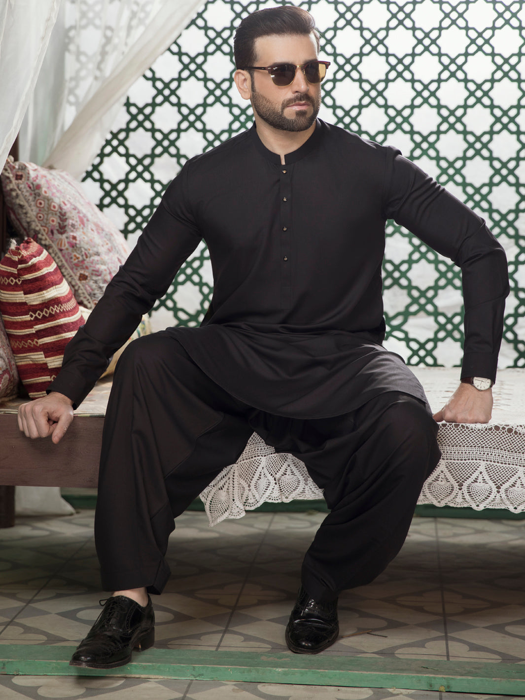 Black Blended Kameez Shalwar -AL-KS-2755D