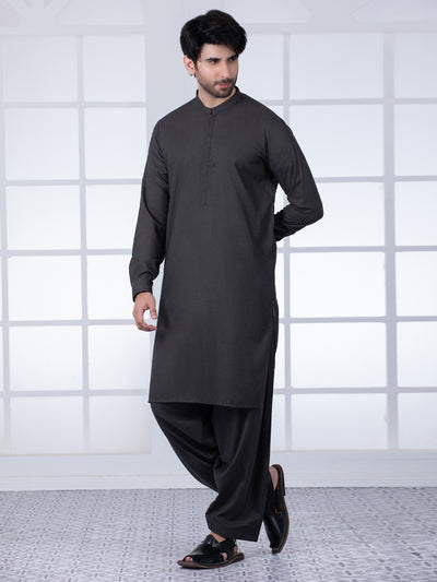 Dark Grey Blended Kameez Shalwar - AL-KS-2805