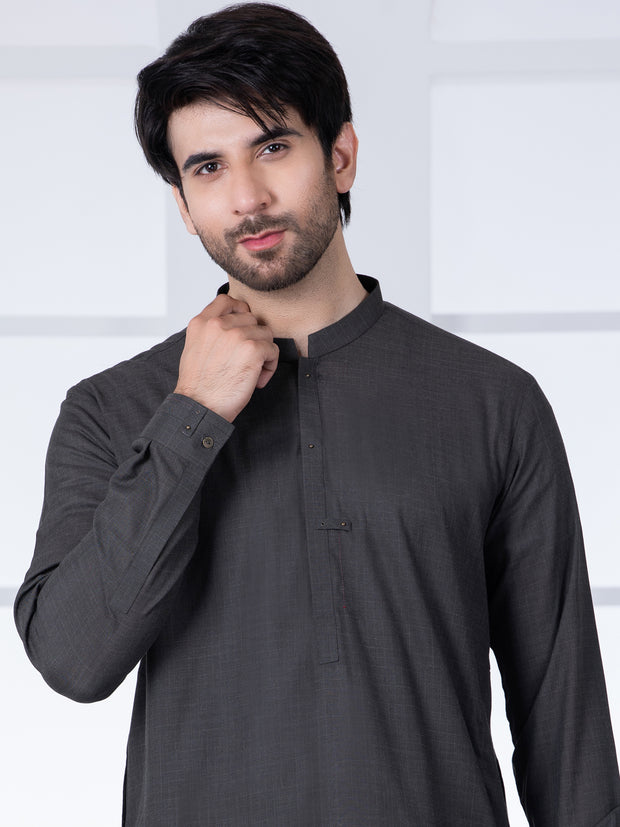 Dark Grey Blended Kameez Shalwar - AL-KS-2805